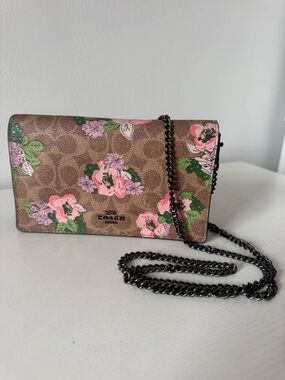 Coach Callie Foldover Chain Clutch Signature Canvas Blossom Print Floral 89655